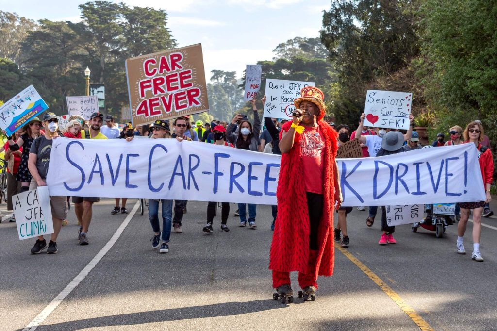 David Miles, Jr. has always had the vision for car-free JFK. Photo from the February 12 rally by Sergio Ruiz.