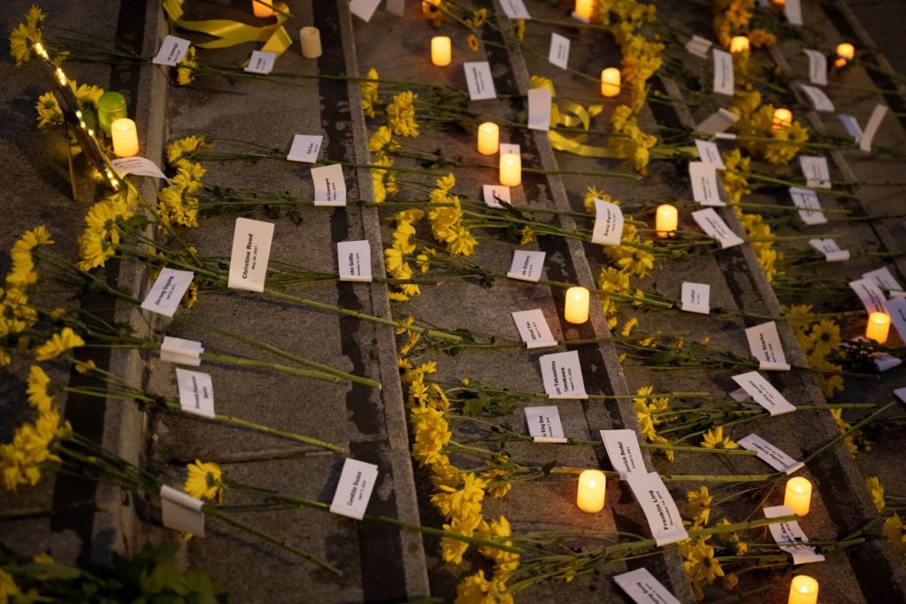 A temporary memorial was created at City Hall.