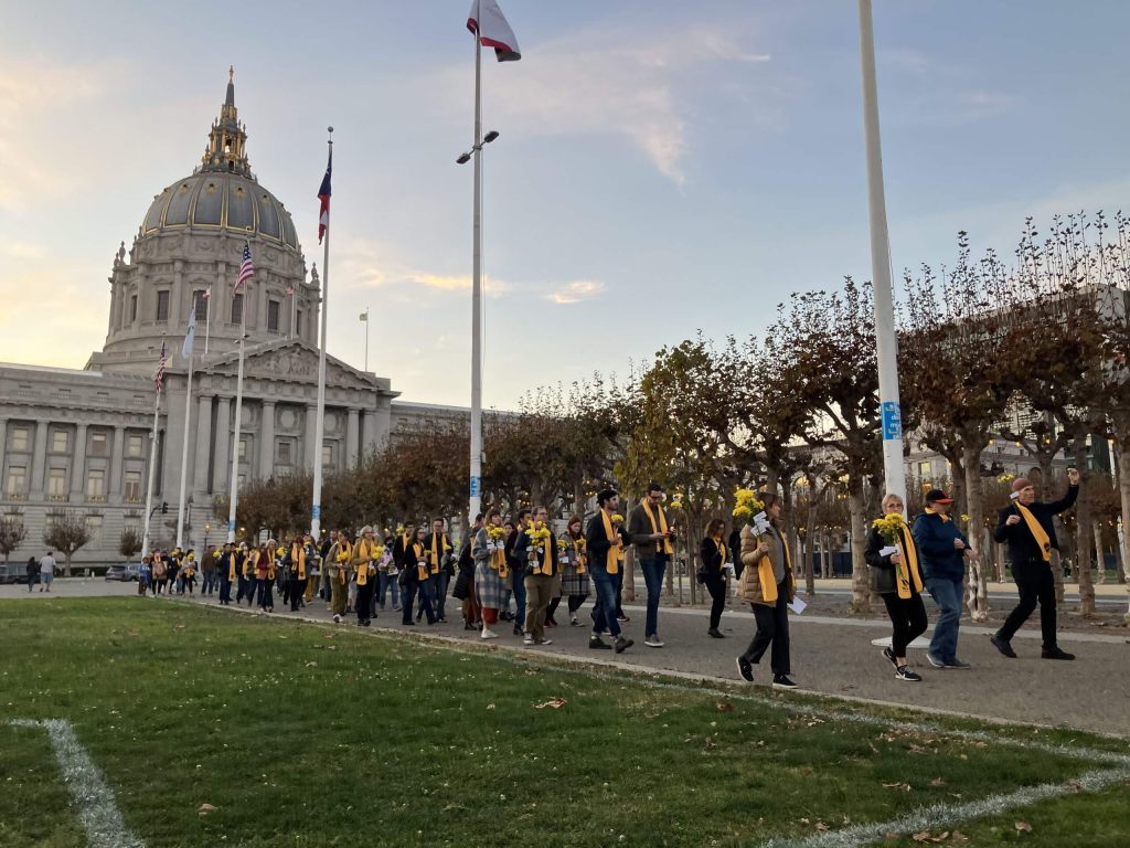 A memorial walk before heading to the steps of City Hall.