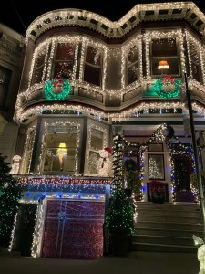 Photo of house on Hayes Street with amazing Christmas decorations.