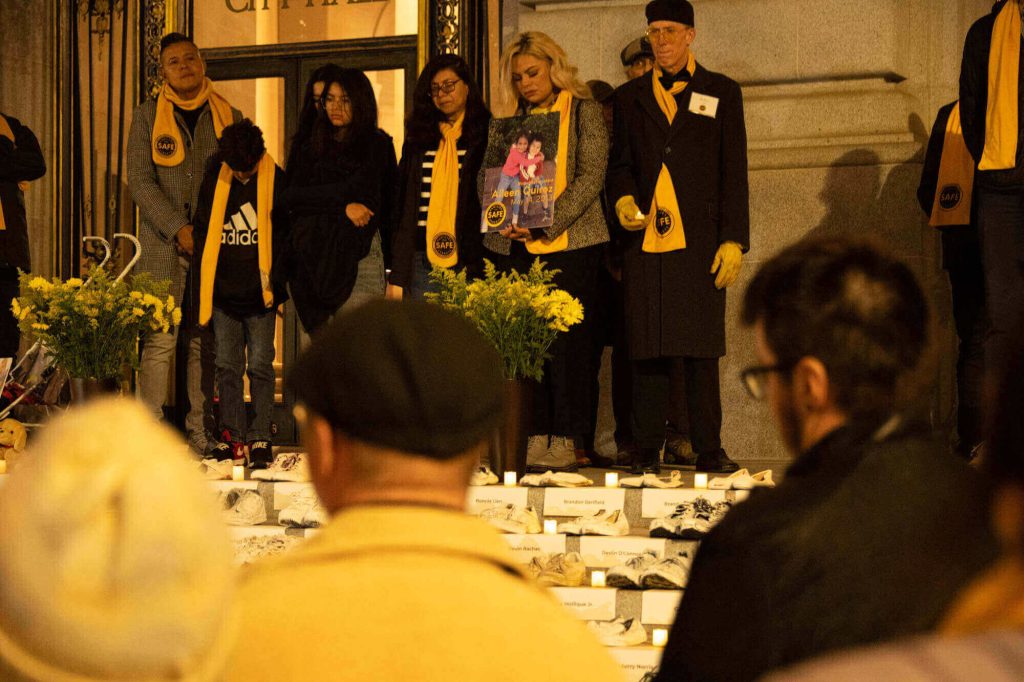 Liz Chavez, whose five-year-old daughter Aileen was hit and killed by a speeding driver, and John Alex Lowell, a crash survivor, attended World Day of Remembrance for Road Traffic Victims on November 17, 2024. Photo by William McLeod.