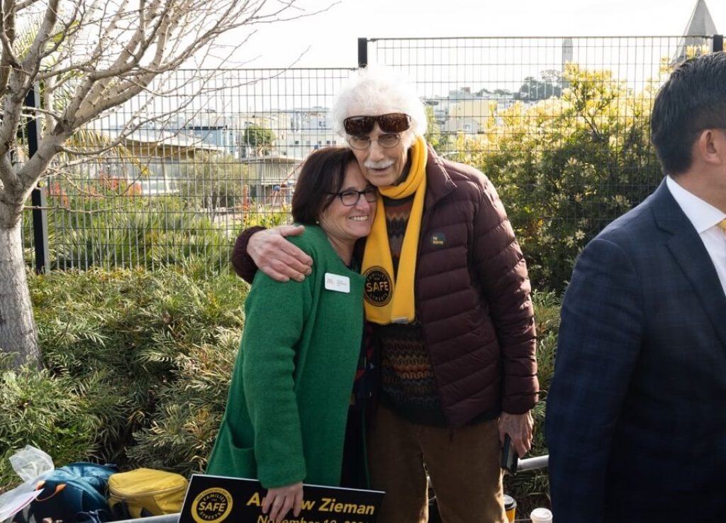 Walk SF Executive Director Jodie Medeiros with Families for Safe Streets member Stephan Bingham. Photo by William McLeod.