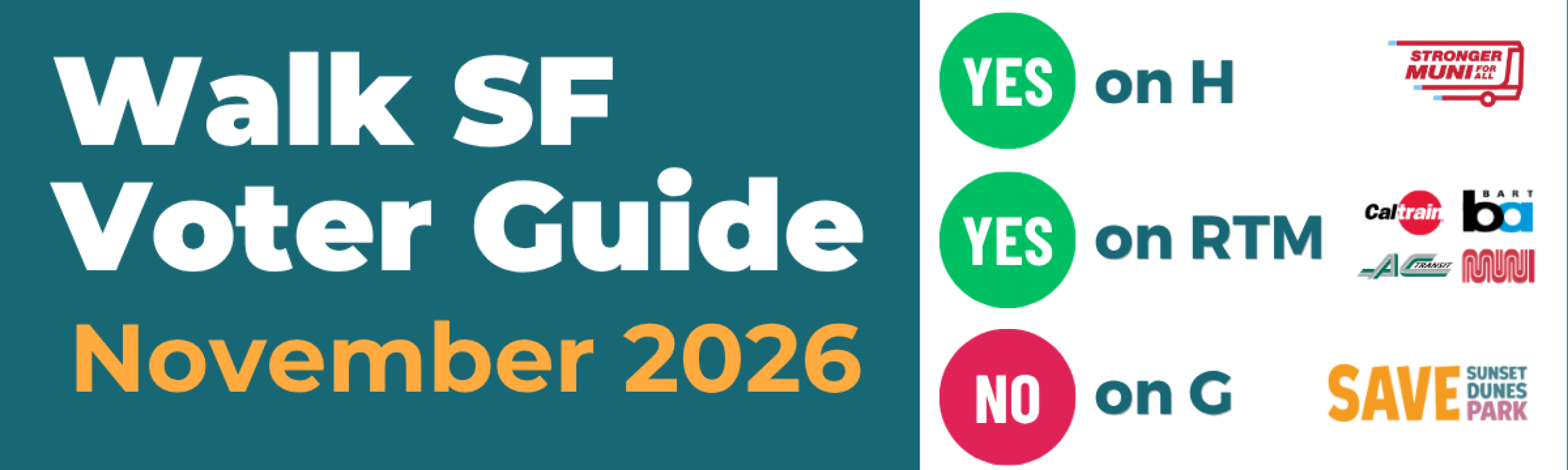 Walk SF’s November 2026 Voter Guide: No on G, YES on H & on RTM!